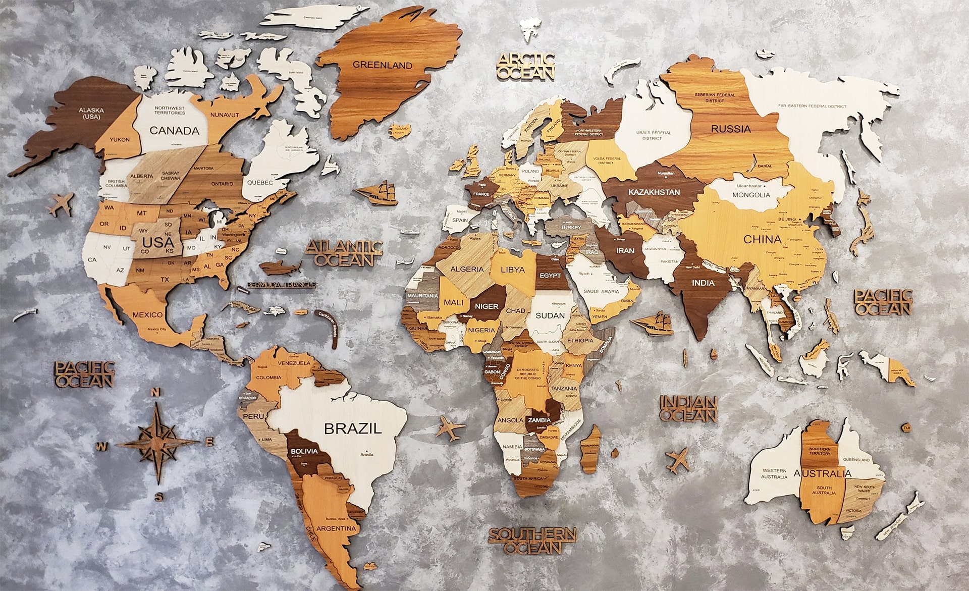 Bản đồ thế giới bằng gỗ bandogo.vn